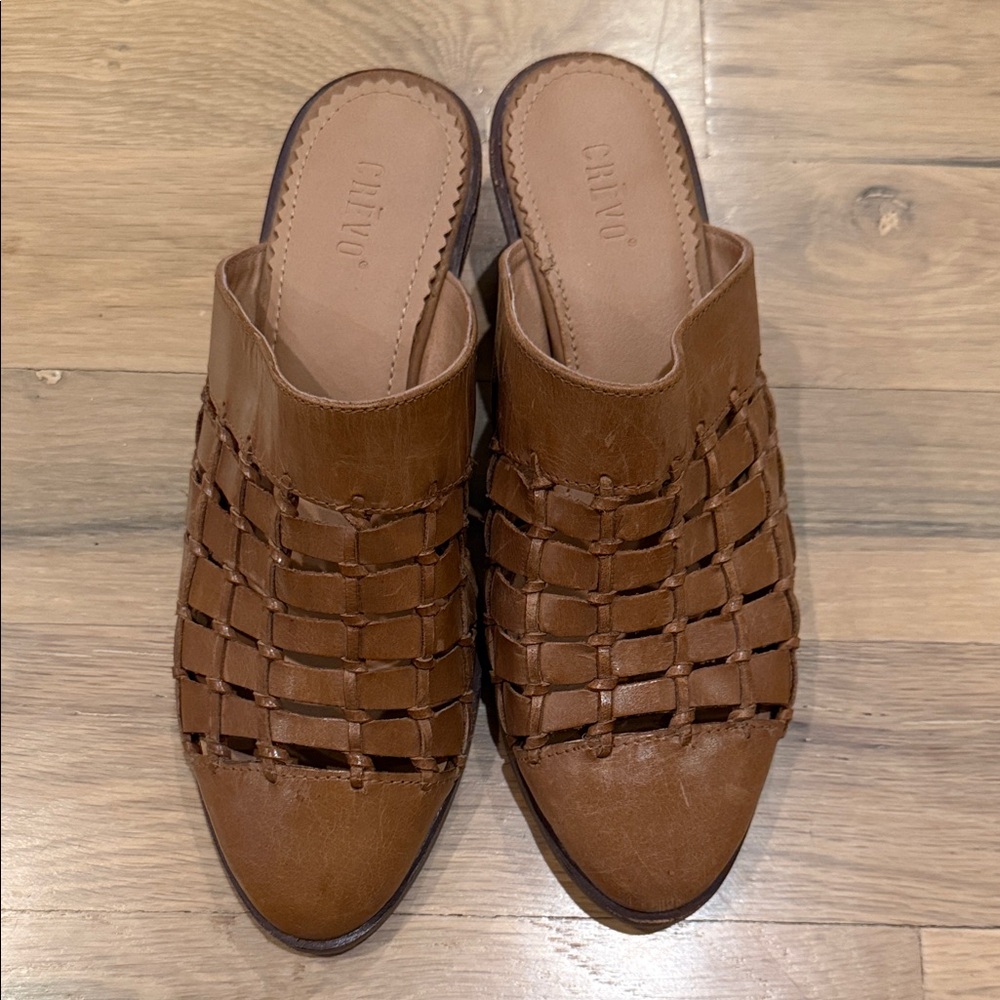 Crevo Brown Woven Leather Slide Mules